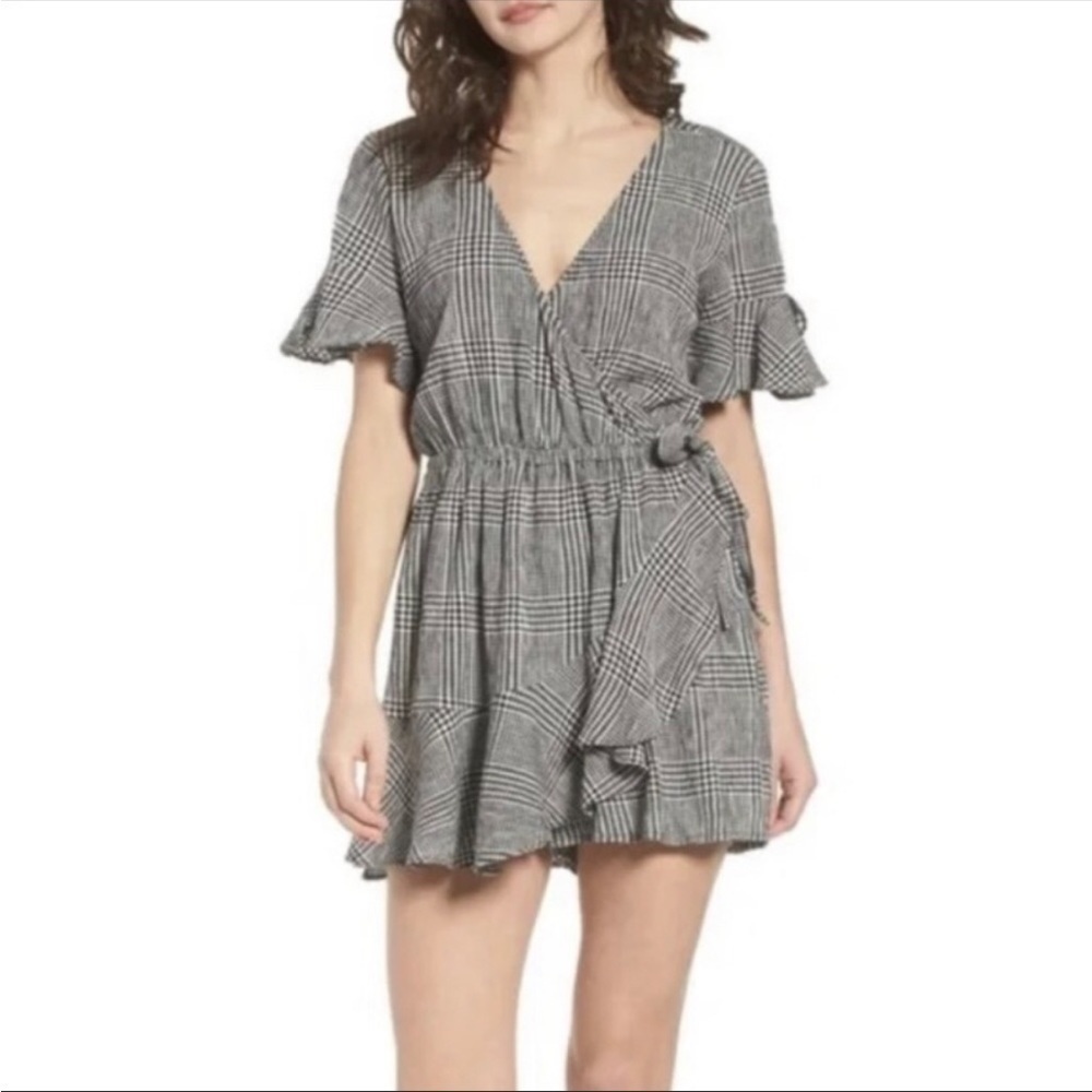 Urban outfitters BP large gingham checkered black and white wrap style romper